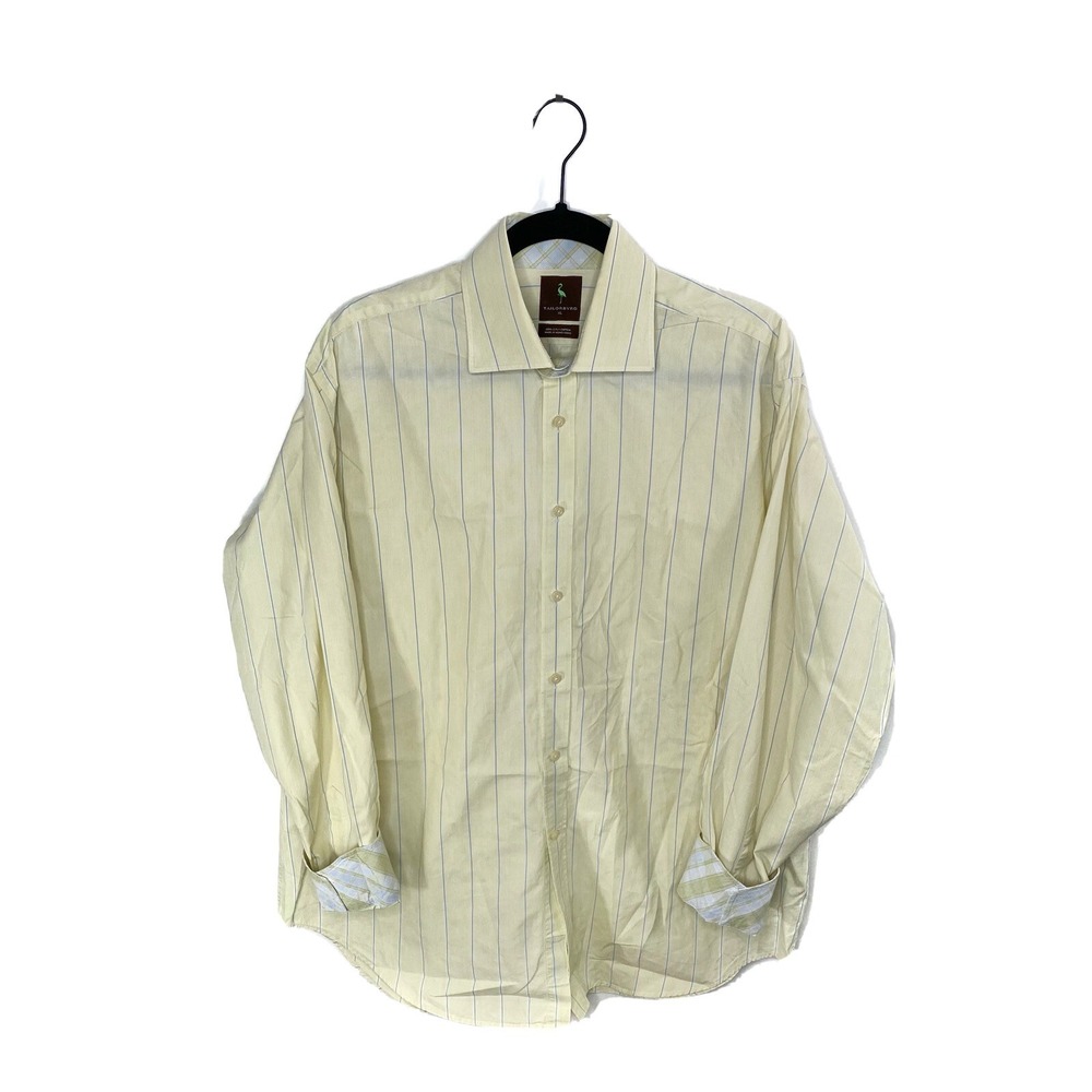Tailorbyrd Men's Yellow Striped Long Sleeve Flip‎ Cuff Button Up Shirt Sz XL EUC